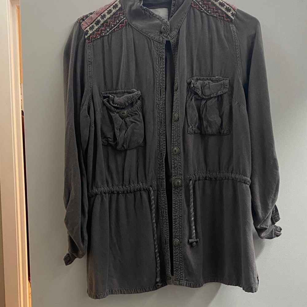 Maurices Charcoal Utility Jacket with Embroidered Shoulders